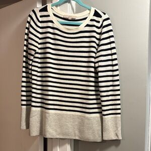 Loft Navy, Cream & Gray Striped Sweater